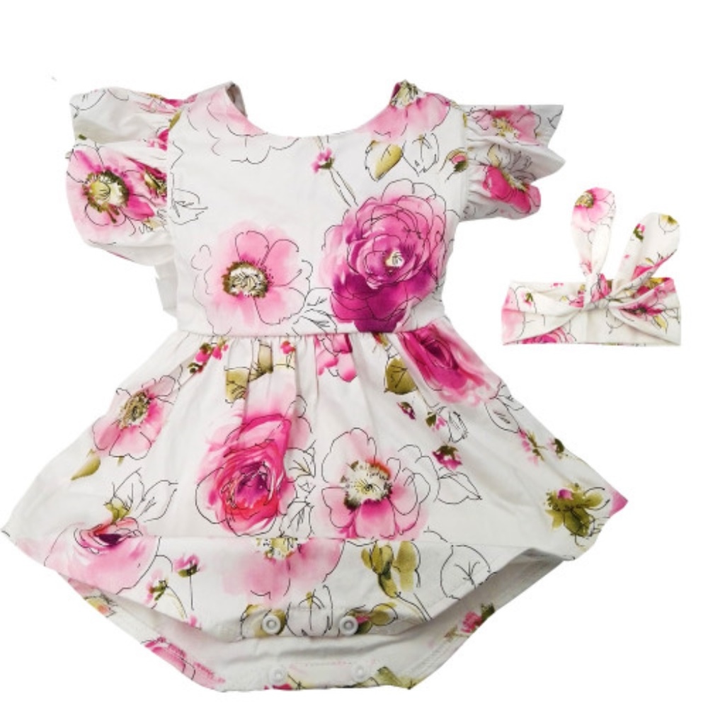 floral onsie dress w/ matching headband
